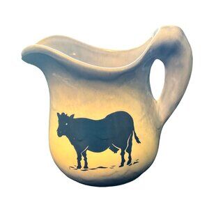 Vintage Ceramic Cow Creamer Pitcher With Handle White and‎ Blue